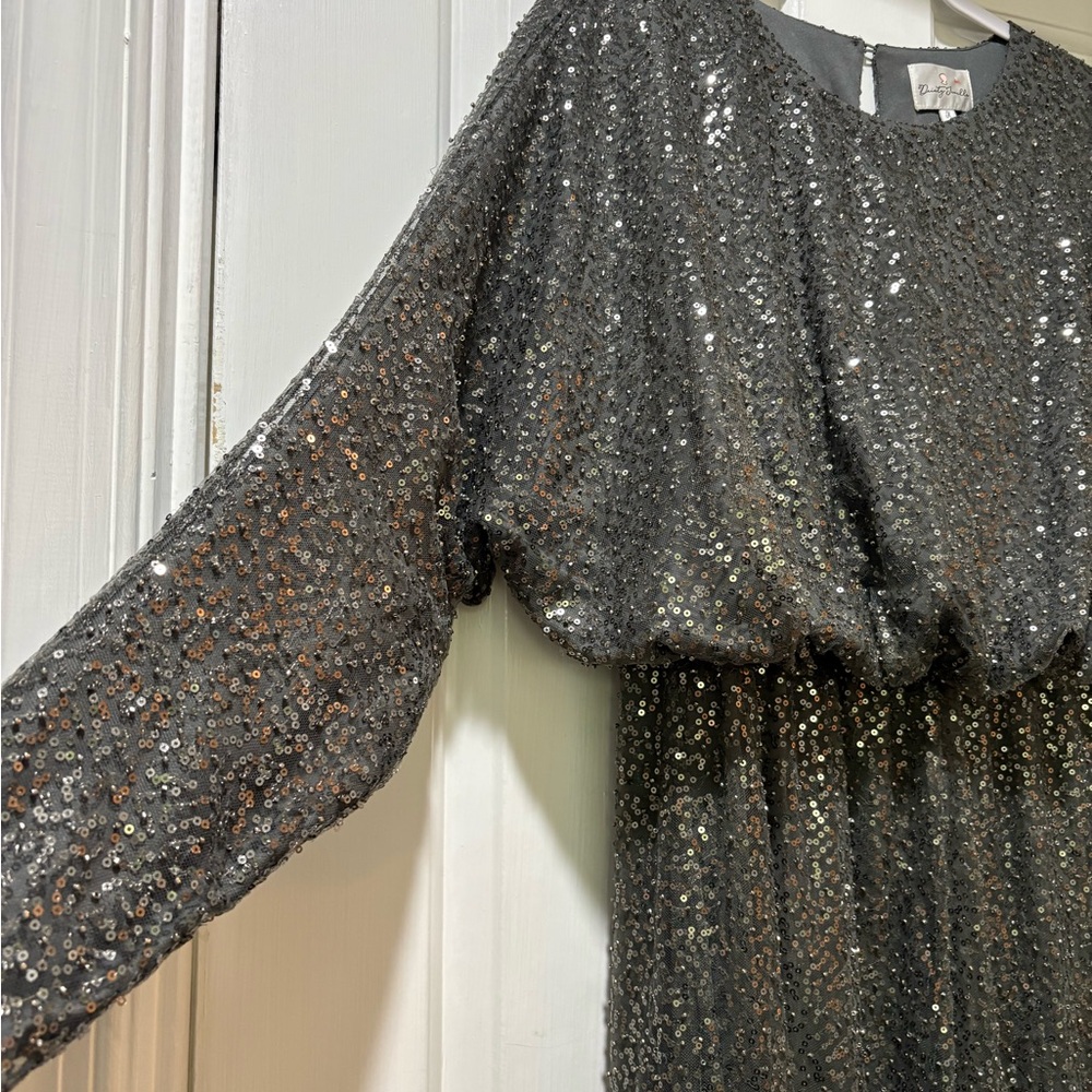 Dainty Jewells Sparkling Gray Dolman Sleeve Dress M - Picture 3 of 9